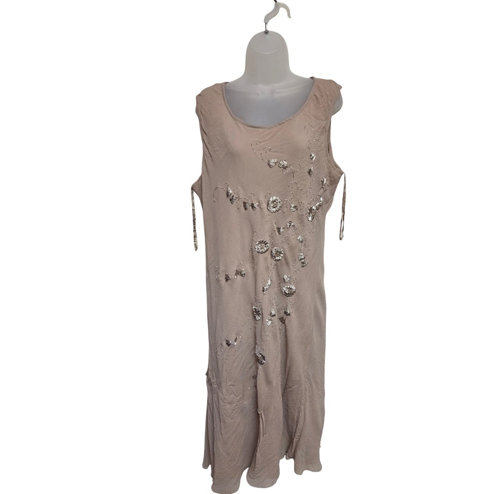Vintage Y2K Glamor Angel Beige Embellished Dress Fairy Grunge Boho Slip Rayon